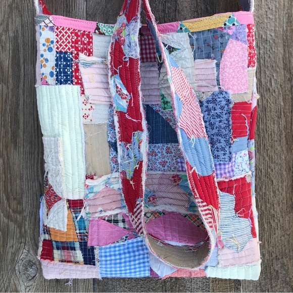 Handmade Boro Style Patchwork Quilted Cottagecore Crossbody Tote Bag 13x15 - Picture 5 of 8
